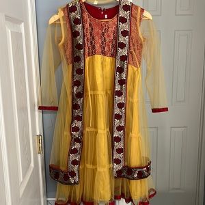 2 piece yellow and red Indian gown